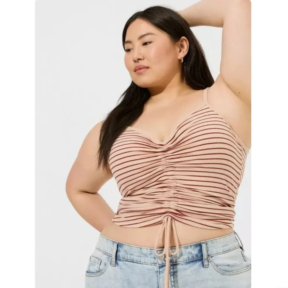 Torrid Striped Ruched Pink Top - Picture 1 of 7